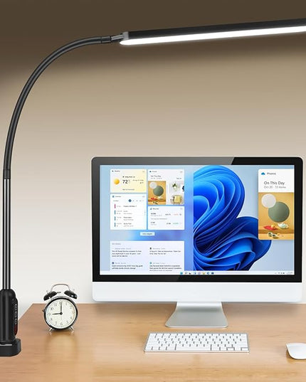 LED Desk Lamp with Clamp, Super Bright Desk Light with 11 Brightness, 5 Color Modes, Flexible Gooseneck Clip on Table Light, Eye-Caring Architect Task Desk Lamps for Home Office Study Reading - LeafyLoom