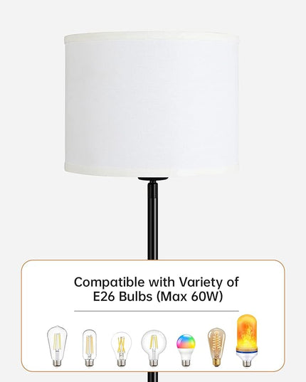 BoostArea Floor Lamp Standing Lamp, Tall Floor Lamp with 3 Dimmable Levels, Simple Floor Lamp with Linen Lampshade, On/OFF Footswitch, 9W LED Bulb Included, Floor Lamps for Living Room/Bedroom,White - LeafyLoom