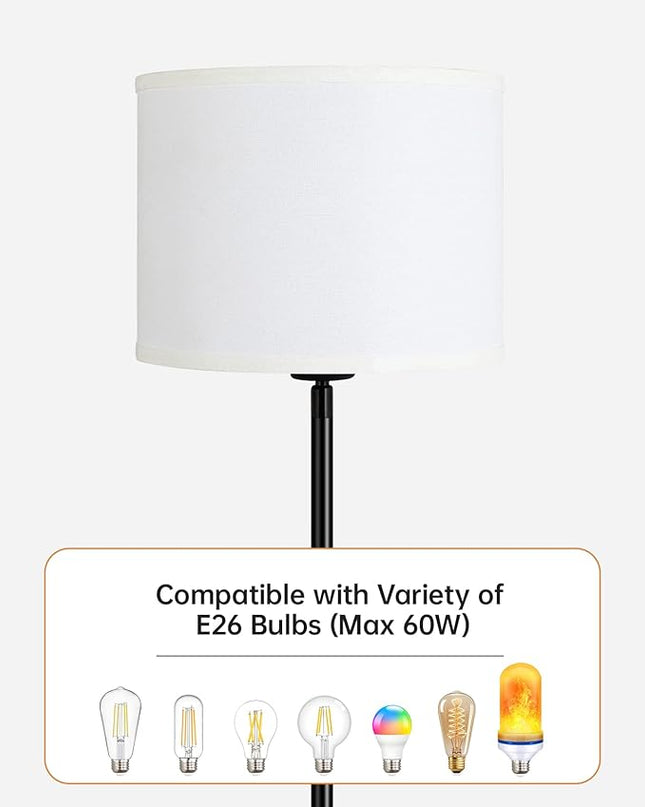 BoostArea Floor Lamp Standing Lamp, Tall Floor Lamp with 3 Dimmable Levels, Simple Floor Lamp with Linen Lampshade, On/OFF Footswitch, 9W LED Bulb Included, Floor Lamps for Living Room/Bedroom,White - LeafyLoom