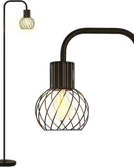 Industrial Floor Lamp, LED Standing Lamp Modern with 6W LED Bulb, Foot Switch, Metal Tall Lamps for Living Room, Bedroom, Office, Vintage Stand Up Light, Minimalist Farmhouse Floor Lamp in Black - LeafyLoom