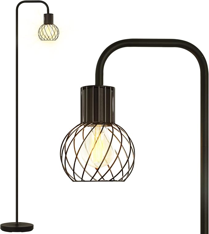 Industrial Floor Lamp, LED Standing Lamp Modern with 6W LED Bulb, Foot Switch, Metal Tall Lamps for Living Room, Bedroom, Office, Vintage Stand Up Light, Minimalist Farmhouse Floor Lamp in Black - LeafyLoom