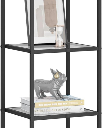 Bookcase Bookshelf, Tempered Glass Arched Bookshelf for More Storage, Slim Shelving Unit for Bedroom, Bathroom, Home Office, Steel Frame, 4 Tier Black BC20499B - LeafyLoom