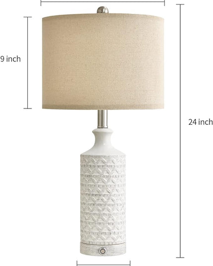 PoKat 24" Modern Contemporary Ceramic Lamp Set of 2 for Living Room White Desk Decor Lamps for Bedroom Farmhouse Bedside Nightstand End Table Lamps, White - LeafyLoom