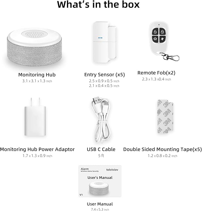 WiFi Door Alarm System, Wireless DIY Smart Home Security System, with Phone APP Alert, 8 Pieces-Kit (Alarm Siren, Door Window Sensor, Remote), Work with Alexa, for House, Apartment, by tolviviov tolviviovDirect