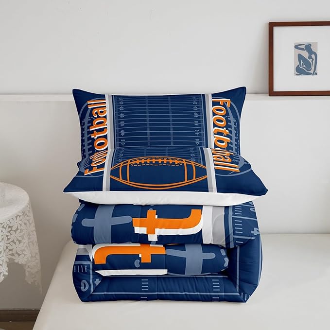 Feelyou Football Bedding Set King Size Sports Comforter Set for Kids Boys Girls Decor Soccer Ball Game Comforter Microfiber American Football Duvet Set Bedroom Quilt Set - LeafyLoom