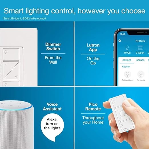 Lutron Caseta Original Smart Dimmer Switch (Lutron Smart Hub Required), for LED Lights, 150 Watt, Single-Pole/3-Way, No Neutral Required, PD-6WCL-IV, Ivory Lutron