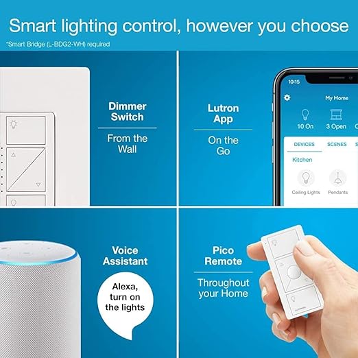Lutron Caseta Original Smart Dimmer Switch (Lutron Smart Hub Required), for LED Lights, 150 Watt, Single-Pole/3-Way, No Neutral Required, PD-6WCL-LA 6-PACK, Light Almond, 6 Pack Lutron