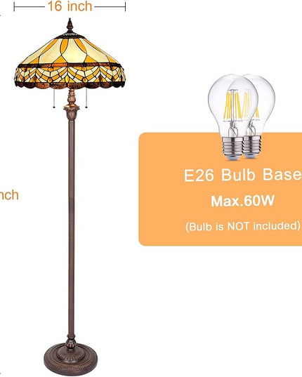 Capulina Tiffany Floor Lamp Amber Melody Antique Style Stained Glass Standing Reading Light 2-Light 16X16X66 Inches for Living Room Bedroom Home Office - LeafyLoom