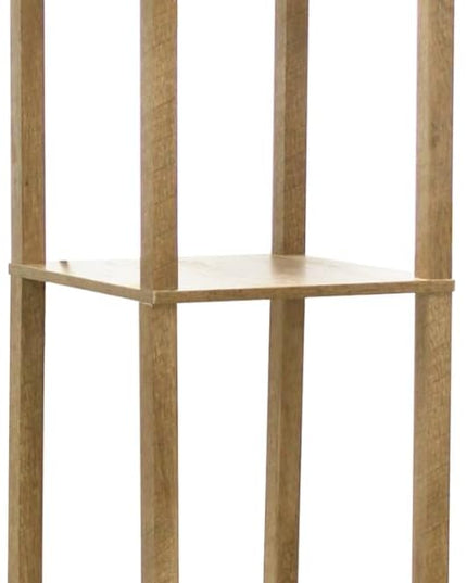 Simple Designs LF1038-WOD 62.5" Modern 3 Tier Standing Floor Lamp Etagere Organizer Storage Shelf with Linen Shade for Home Décor, Living Room, Bedroom, Office, Light Burnt Oak - LeafyLoom