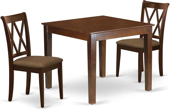 East West Furniture OXCL3-MAH-C Oxford 3 Piece Kitchen Set Contains a Square Room Table and 2 Linen Fabric Upholstered Dining Chairs, 36x36 Inch - LeafyLoom