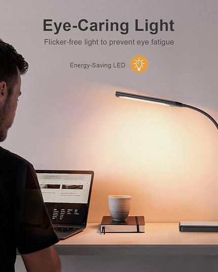 KEXIN LED Desk Lamp Touch Control Desk Lamp with USB Charging Port 5 Color Modes 6 Brightness Levels Dimmable Eye-caring Office Lamp with Memory Function 1h Timer Adjustable Gooseneck Table Lamp Black - LeafyLoom