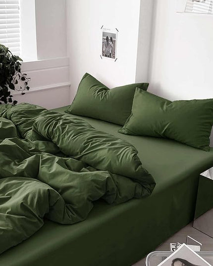 Dark Olive Green Full Comforter Set - 3 Piece Aesthetic Modern Bedding Set - All Season Farmhouse Soft & Lightweight Microfiber Down Alternative Comforter Bed Set with 2 Pillow Shams for Women Men - LeafyLoom
