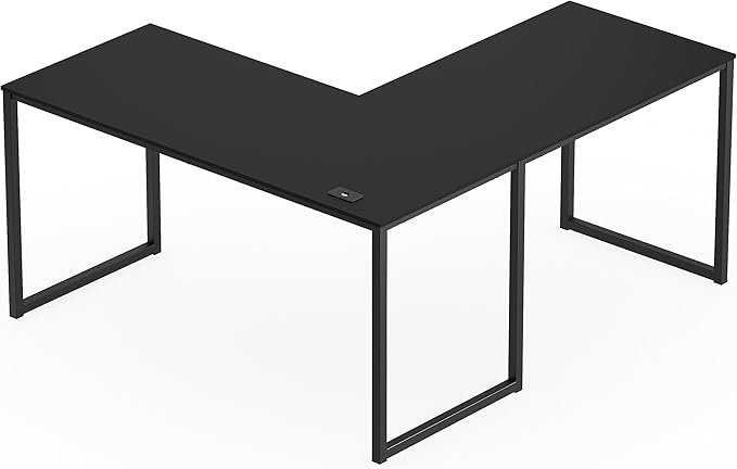 SHW Home Office 55-Inch Large L Shaped Corner Desk, 24" Deep, Black - LeafyLoom
