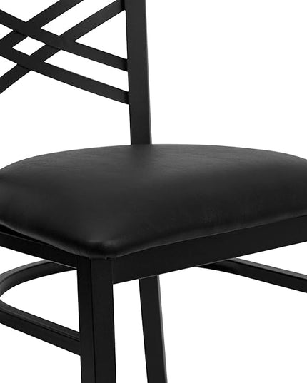 Flash Furniture Hercules Series "X" Back Metal Restaurant Chairs, Modern Upholstered Armless Dining Chairs for Restaurants/Kitchens, Set of 2, Black - LeafyLoom