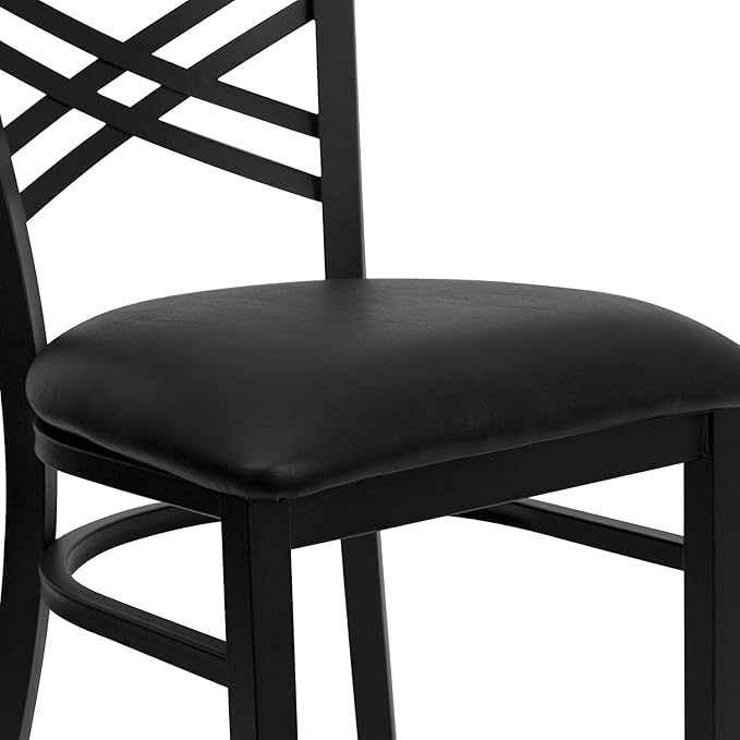 Flash Furniture Hercules Series "X" Back Metal Restaurant Chairs, Modern Upholstered Armless Dining Chairs for Restaurants/Kitchens, Set of 2, Black - LeafyLoom