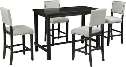5 Piece Counter Height Dining 4 Person, Classic Elegant Home Kitchen Table Farmhouse Dinette Set Included Four Padded Backrest Chairs, Espresso+White - LeafyLoom