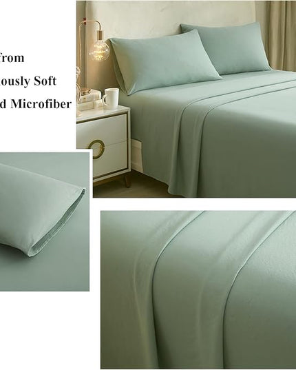 HighBuy Twin Bed Sheets Set - 3 Piece Bedding - Sage Green Washed Microfiber Sheets Twin,Breathale Sheets Shrinkage and Fade Resistant - Deep Pocket 16 Inch - Easy Fit Fitted Sheet,Pillowcases Set - LeafyLoom