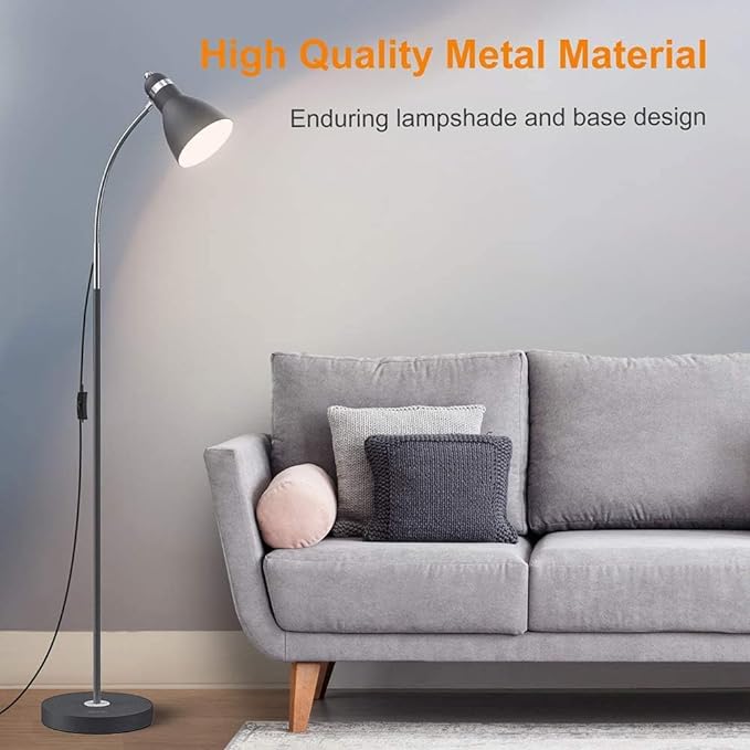 LEPOWER Floor Lamp, Metal Standing Lamp with Adjustable Gooseneck, Heavy Metal Base, Reading Pole Lamp for Office, Black Floor Lamps for Bedroom, Living Room - LeafyLoom