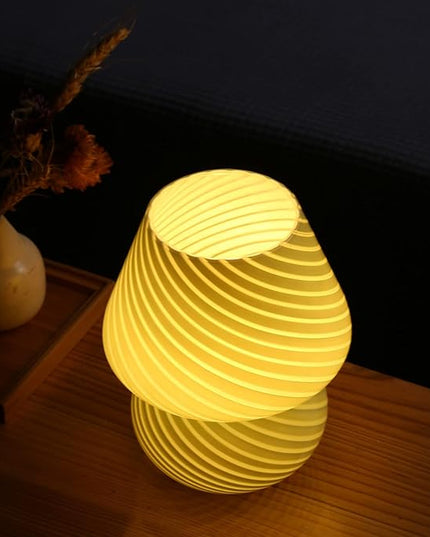 Mushroom Lamp,Glass Arctic Blue Mushroom Bedside Table Lamps Vintage Translucent Murano Style Striped Small Nightstand Desklamp Swirl Light for Home Decor, Dining, Living, Bedroom, Gift (Stripe Blue) - LeafyLoom