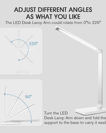 mafiti LED Desk Lamp for Home Office,Touch Desk Light 5 Light Modes 3 Brightness,Foldable Table Lamp with Adjustable Arm,Eye-Caring Lamp with USB Port, Bedside Lamp for Working Reading Study,White - LeafyLoom
