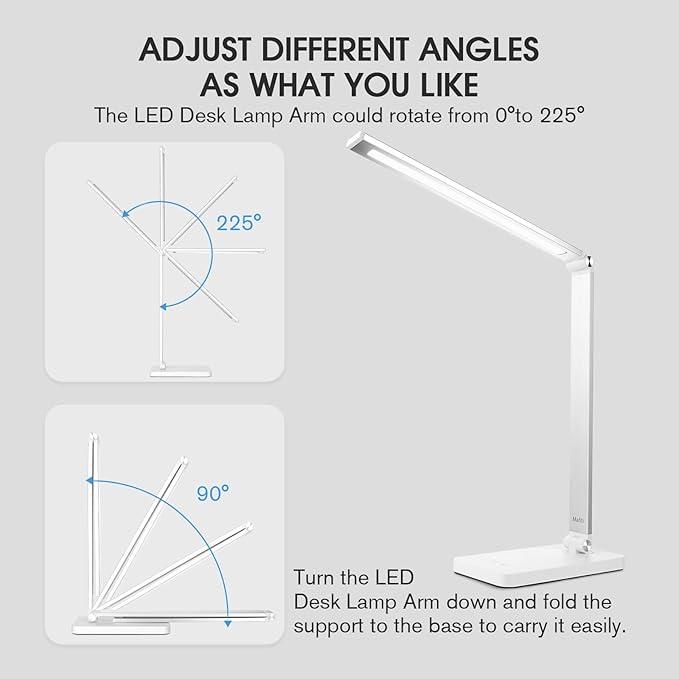 mafiti LED Desk Lamp for Home Office,Touch Desk Light 5 Light Modes 3 Brightness,Foldable Table Lamp with Adjustable Arm,Eye-Caring Lamp with USB Port, Bedside Lamp for Working Reading Study,White - LeafyLoom