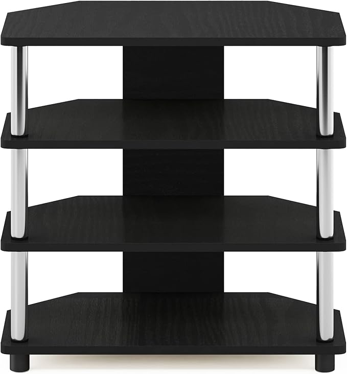 Furinno Turn-N-Tube Easy Assembly 4-Tier Petite Entertainment Center / TV Stand / TV Unit / TV Desk, Stainless Steel, Americano/Chrome - LeafyLoom