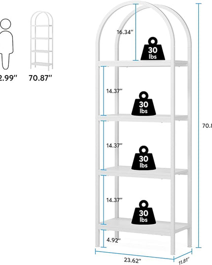 Tribesigns 4-Tier Open Bookshelf, 70.8" Industrial Wood Bookcase Storage Shelves with Metal Frame, Freestanding Display Rack Tall Shelving Unit for Office, Bedroom, Living Room (White, 2PCS) - LeafyLoom