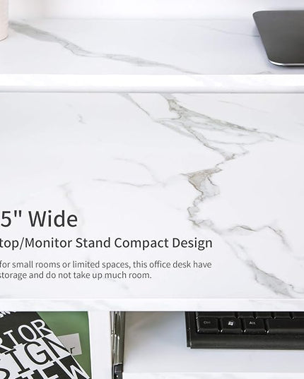 TOPSKY Compact Computer Desk with Storage Shelves/Keyboard Tray/Monitor Stand Study Table for Home Office (White marble texture., 46.5 * 19 inch) - LeafyLoom
