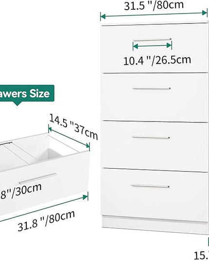 YITAHOME 4 Drawer Lateral Filing Cabinet,Dressers & Chests of Drawers for Bedroom,Printer Stand Vertical Storage Cabinet Fits Letter, A4, Legal Size for Home Office Organization, White - LeafyLoom