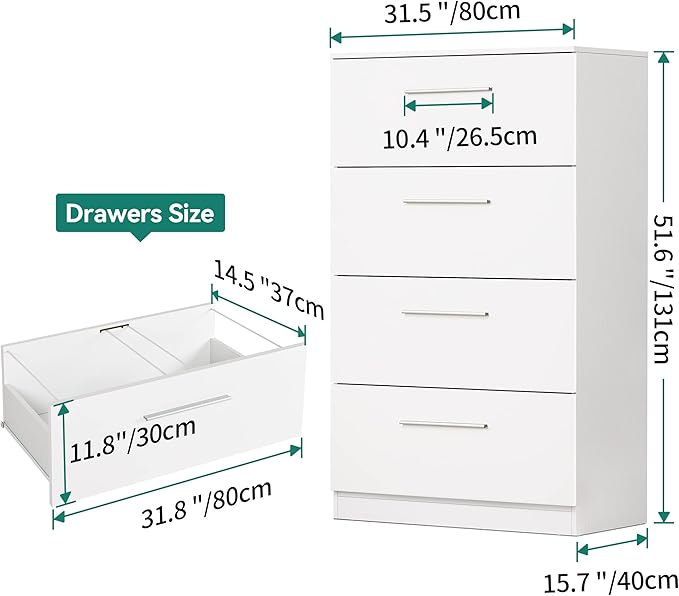 YITAHOME 4 Drawer Lateral Filing Cabinet,Dressers & Chests of Drawers for Bedroom,Printer Stand Vertical Storage Cabinet Fits Letter, A4, Legal Size for Home Office Organization, White - LeafyLoom