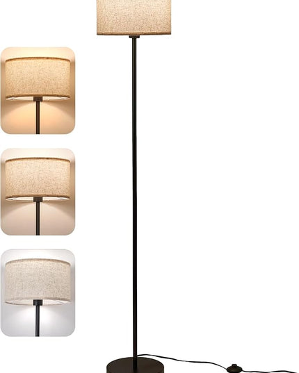 Modern Living Room Bedroom Floor Lamp with LED Bulb, Modern Vertical Lamp Drum Lampshade, 63 Feet High with Footswitch Black Lamp Post, Minimalist Design Vertical Lamp for Home Office Reading - LeafyLoom