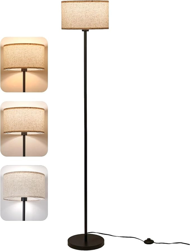 Modern Living Room Bedroom Floor Lamp with LED Bulb, Modern Vertical Lamp Drum Lampshade, 63 Feet High with Footswitch Black Lamp Post, Minimalist Design Vertical Lamp for Home Office Reading - LeafyLoom
