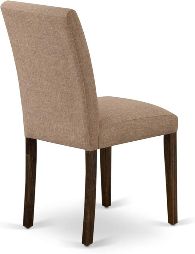 East West Furniture I3AB7-747 Irving 7 Piece Modern Dining Set Consist of a Round Wooden Table with Pedestal and 6 Light Sable Linen Fabric Parson Chairs, 48x48 Inch - LeafyLoom