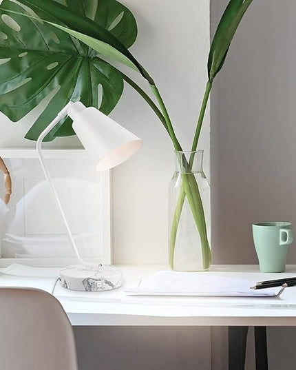 Globe Electric 52295 Belmont 17" Desk Lamp, Matte White, White Faux Marble Base, 2.1A USB Port, On Off Rocker Switch at Base - LeafyLoom