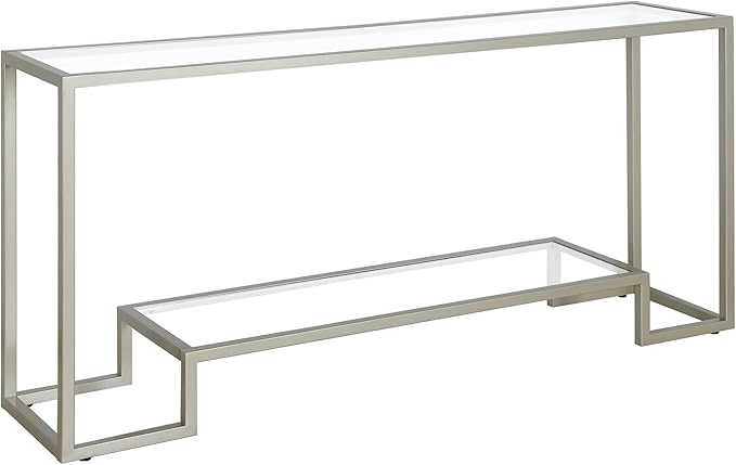 Henn&Hart 64" Wide Rectangular Console Table in Satin Nickel, Entryway Table, Accent Table for Living Room, Hallway - LeafyLoom