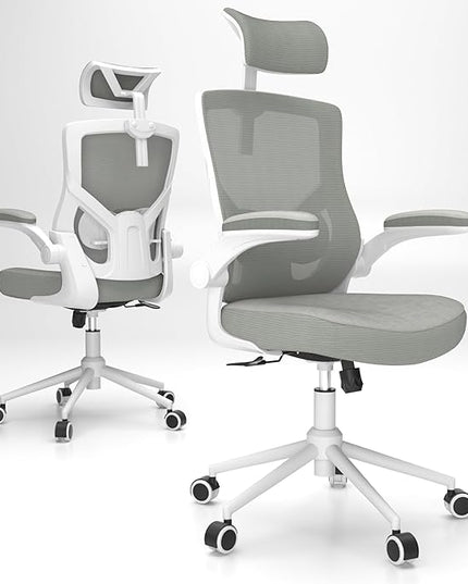 𝑯𝑶𝑴𝑬 𝑶𝑭𝑭𝑰𝑪𝑬 𝑪𝑯𝑨𝑰𝑹, Ergonomic Mesh Desk Chair, High Back Computer Chair- Adjustable Headrest with Flip-Up Arms, Lumbar Support, Swivel Executive Task Chair (Modern, Star Dust) - LeafyLoom