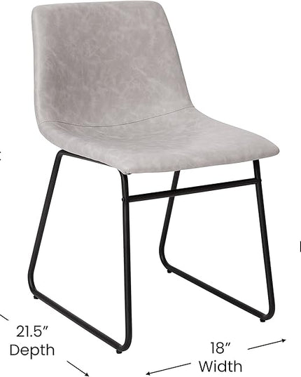 Flash Furniture Butler 18 Inch Commercial Grade LeatherSoft Dining Table Height Chair, Mid-Back Black Sled Base with Light Gray LeatherSoft Upholstery, Set of 2 - LeafyLoom