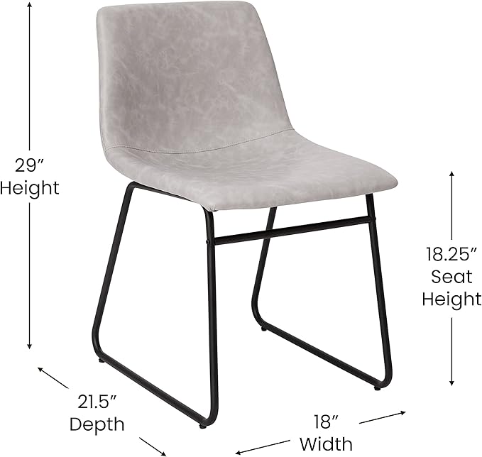 Flash Furniture Butler 18 Inch Commercial Grade LeatherSoft Dining Table Height Chair, Mid-Back Black Sled Base with Light Gray LeatherSoft Upholstery, Set of 2 - LeafyLoom