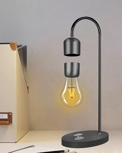 Magnetic Levitating Lamp with Wireless Phone Charger Floating Levitation Light Bulb Magnetic Table LED Night Light Bedroom Home Decoration Family Christmas Gift - LeafyLoom