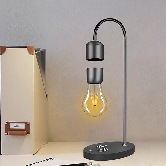 Magnetic Levitating Lamp with Wireless Phone Charger Floating Levitation Light Bulb Magnetic Table LED Night Light Bedroom Home Decoration Family Christmas Gift - LeafyLoom