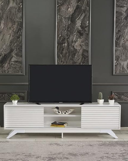 NicBex TV Stand for 60 Inch TV Modern TV Media Console Table with 2 Sliding Door Cabinet 2 Shelves,Entertainment Center with Storage for Living Room,67 Inch,White - LeafyLoom