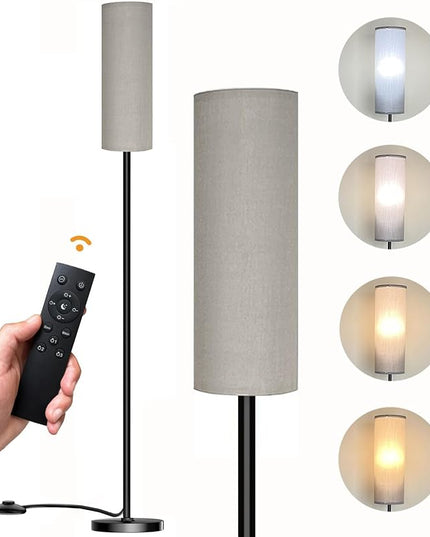 Floor Lamp for Living Room Bedroom, Modern Floor Lamp with Remote,Stepless Dimmable 12W Bulb Included,Standing Lamps LED Tall Lamp for Bedroom Office(Grey) - LeafyLoom