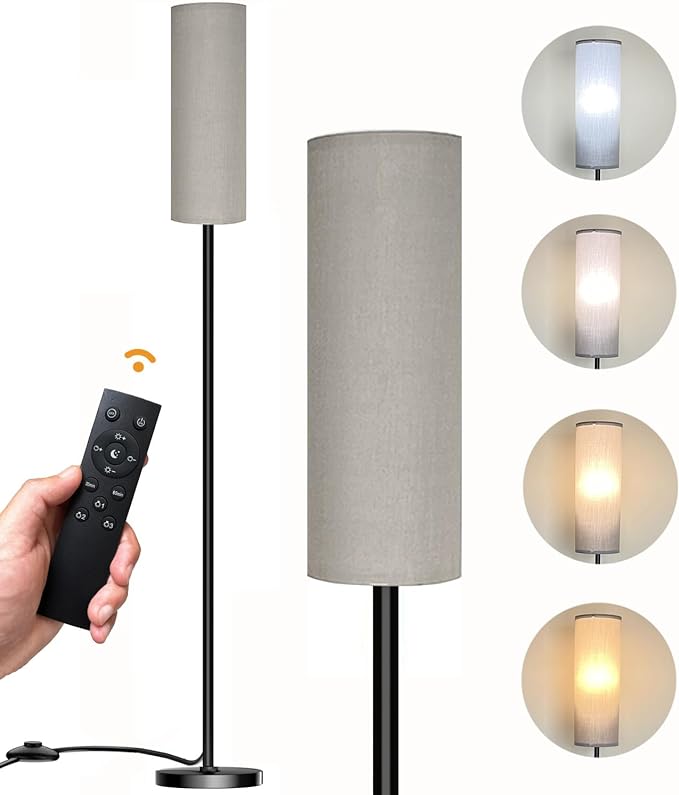 Floor Lamp for Living Room Bedroom, Modern Floor Lamp with Remote,Stepless Dimmable 12W Bulb Included,Standing Lamps LED Tall Lamp for Bedroom Office(Grey) - LeafyLoom