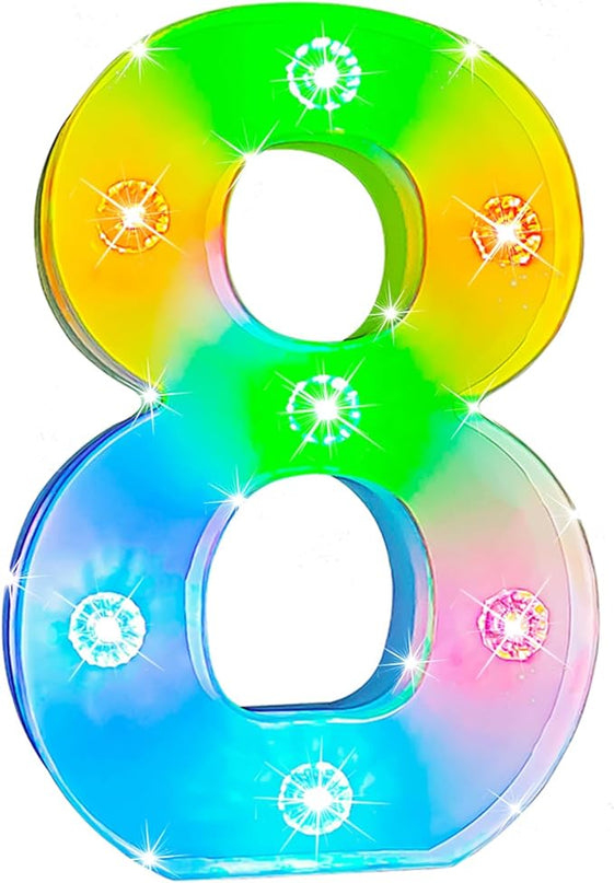 Glintee Decorative Led Light Up Number, Light Up Number Sign for Night Light Wedding Birthday Party Christmas Home Bar Decoration Number-(Number 8) - LeafyLoom