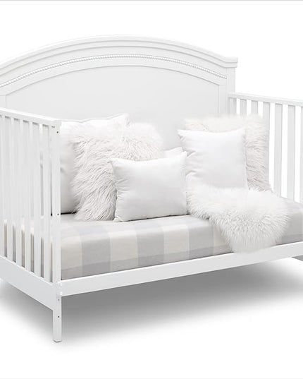 Delta Children Simmons Kids SlumberTime Emma 4-in-1 Convertible Baby Crib N More - Greenguard Gold Certified, Bianca White - LeafyLoom