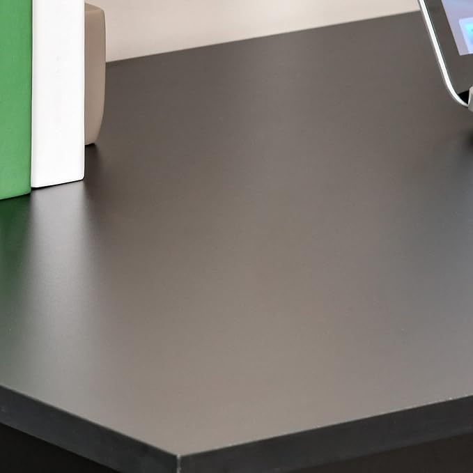 HOMCOM Modern Home Office Desk with 6-Tier Storage Shelves, 47" Writing Table with Bookshelf, Black - LeafyLoom