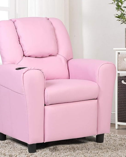 ARLIME Kids Recliner chair, toddler Armchair Upholstered Couch with Cup Holder, Backrest, baby Leather sofa with Headrest and Footrest, Child Furniture for Ages 2-7(Pink) - LeafyLoom