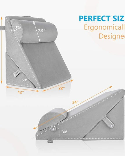 OasisSpace Bed Wedge Pillow, Post Surgery Memory Foam for Back, Leg and Knee Pain Relief, Sitting Pillow for Reading, Adjustable Pillows with Washable Cover for Acid Reflux and GERD for Sleeping - LeafyLoom