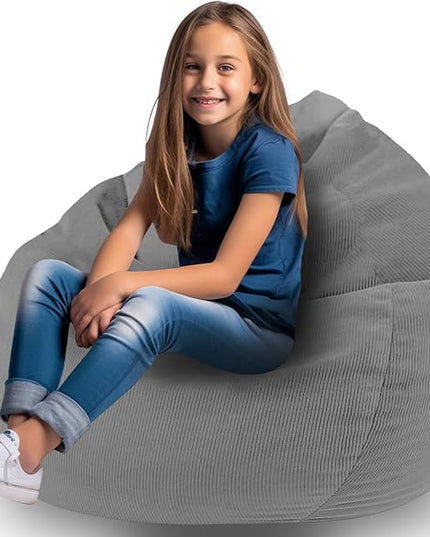 Stuffed Animal Storage Bean Bag Chair Corduroy Toy Cover Organize Plush Toys and Textiles Perfect Ultra Soft Sack Bean Bag for Kids and Teens (No Filler) Gray - LeafyLoom