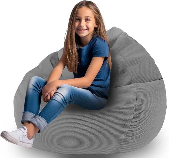Stuffed Animal Storage Bean Bag Chair Corduroy Toy Cover Organize Plush Toys and Textiles Perfect Ultra Soft Sack Bean Bag for Kids and Teens (No Filler) Gray - LeafyLoom